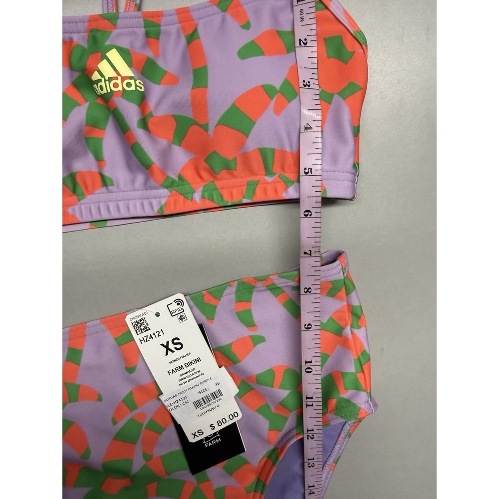 Adidas x FARM Rio Tropical Palm Tree Bikini Set Purple Green Orange XS NWT - Picture 7 of 12